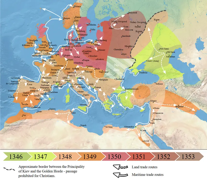 Map: 13461353 Spread of the Black Death in Europe Map