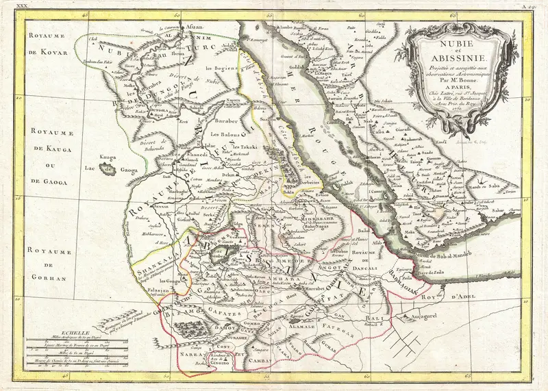 Map: 1771 Bonne Map of Abyssinia Ethiopia Sudan and the Red Sea