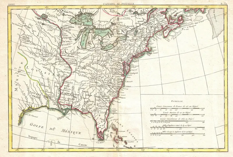 Map: 1776 Bonne Map of Louisiana and the British Colonies in North America