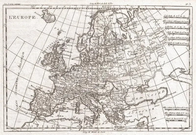 Map: 1780 Raynal and Bonne Map of Europe