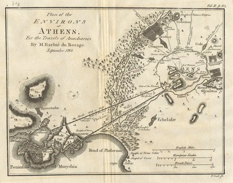 Map: 1785 Bocage Map of Athens and Environs Including Piraeus in Ancient Greece