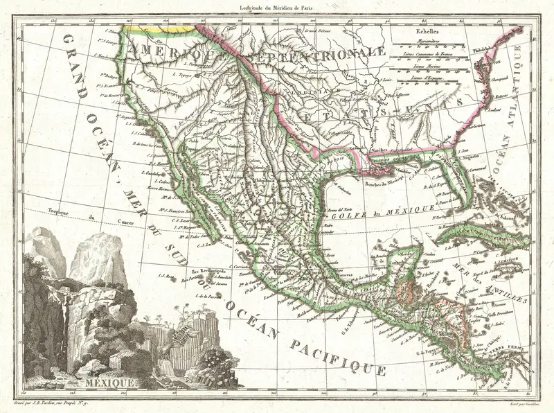 Map: 1810 Tardieu Map of Mexico Texas and California