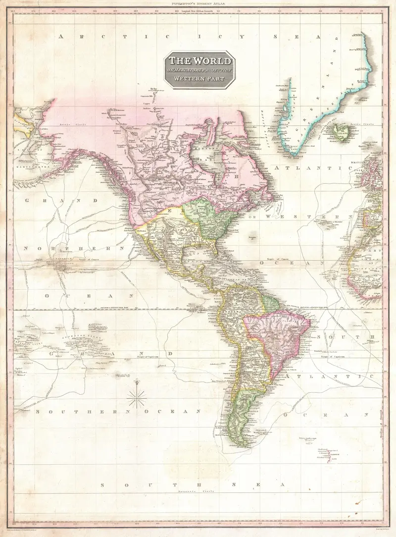 Map: 1818 Pinkerton Map of North America and South America