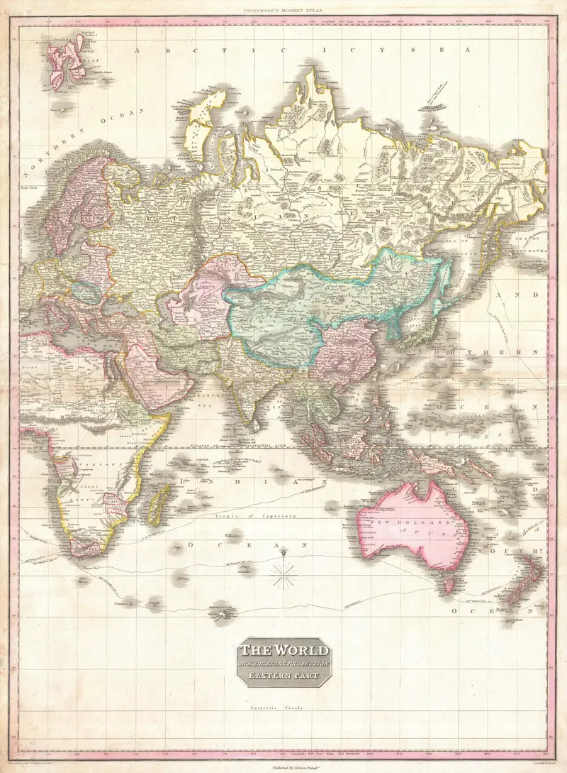 Map: 1818 Pinkerton Map of the Eastern Hemisphere Asia Africa Europe Australia