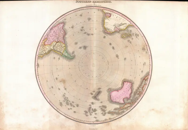 Map: 1818 Pinkerton Map of the Southern Hemisphere South Pole Antarctic