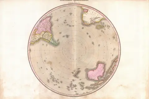 Map: 1818 Pinkerton Map of the Southern Hemisphere South Pole Antarctic
