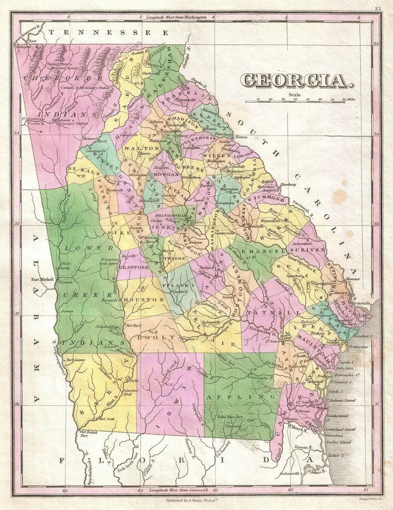 Map: 1827 Finley Map of Georgia