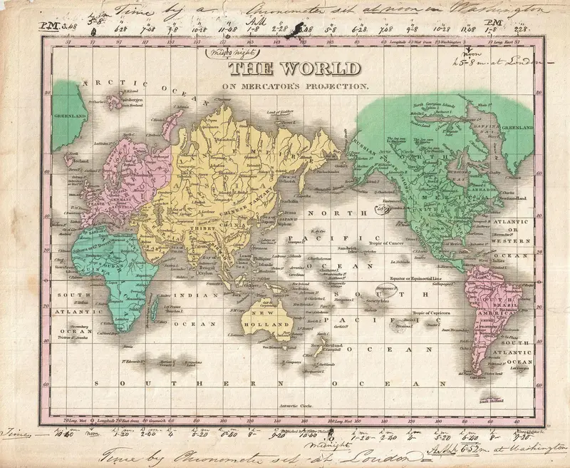 Map: 1827 Finley Map of the World on Mercators Projection