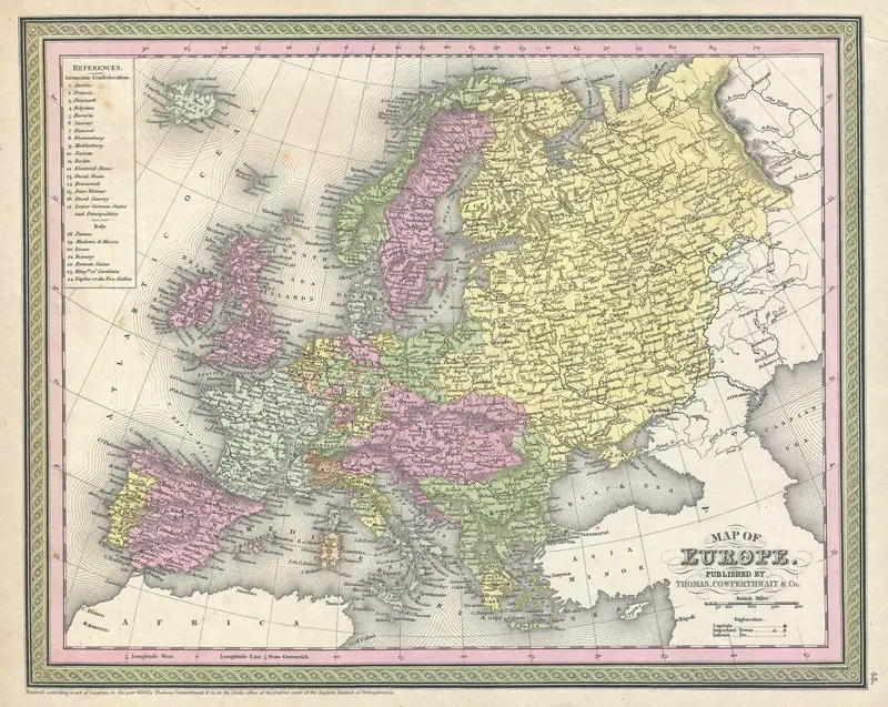 Map: 1850 Mitchell Map of Europe