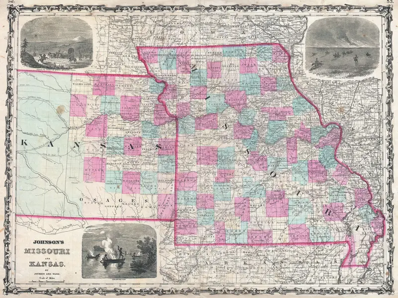 Map: 1862 Johnson Map of Kansas and Missouri