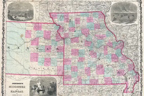 Map: 1862 Johnson Map of Kansas and Missouri