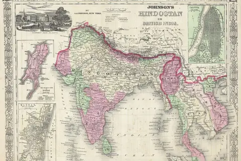 Map: 1864 Johnsons Map of India Hindostan or British India Indiaj64