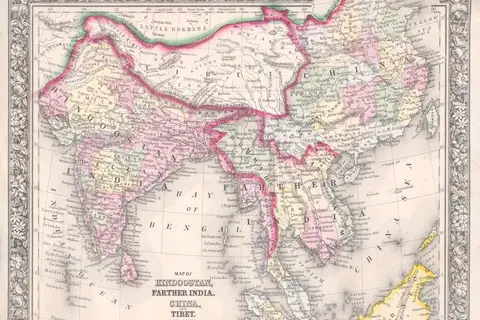 Map: 1864 Mitchell Map of India Tibet China and Southeast Asia