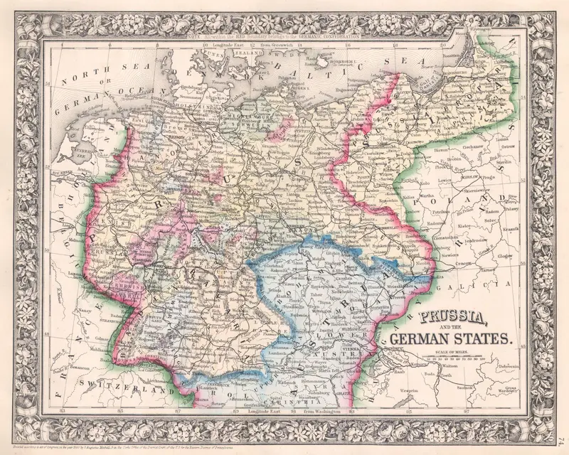 Map: 1864 Mitchell Map of Prussia and Germany