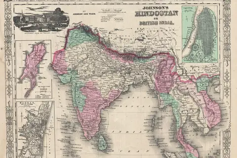 Map: 1865 Johnsons Map of India Hindostan or British India