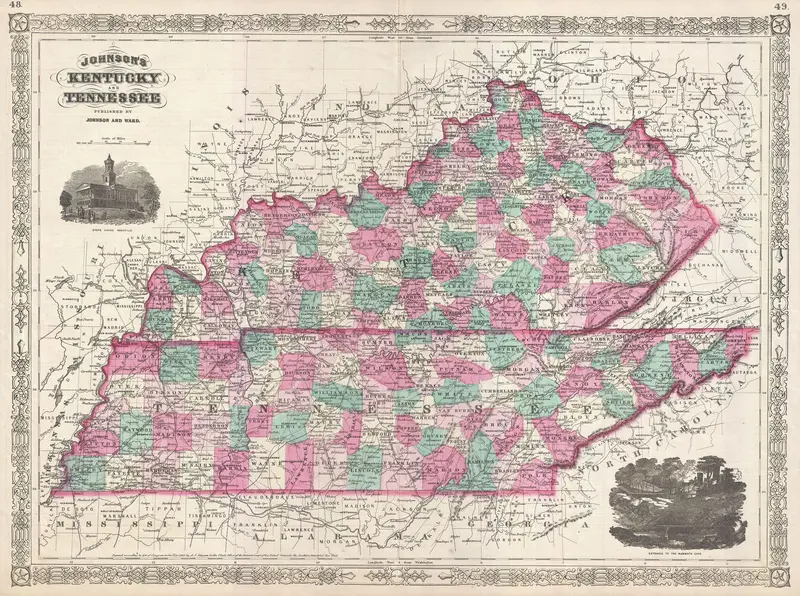Map: 1866 Johnson Map of Kentucky and Tennessee