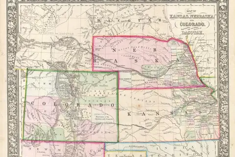 Map: 1866 Mitchell Map of Colorado Nebraska and Kansas