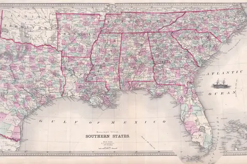 Map: 1868 Walling Map of Texas Florida and the Southern States