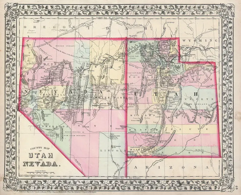 Map: 1872 Mitchell Map of Utah and Nevada
