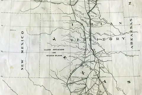 Map: 1873 Map of Chisholm Trail with Subsidiary Trails in Texas