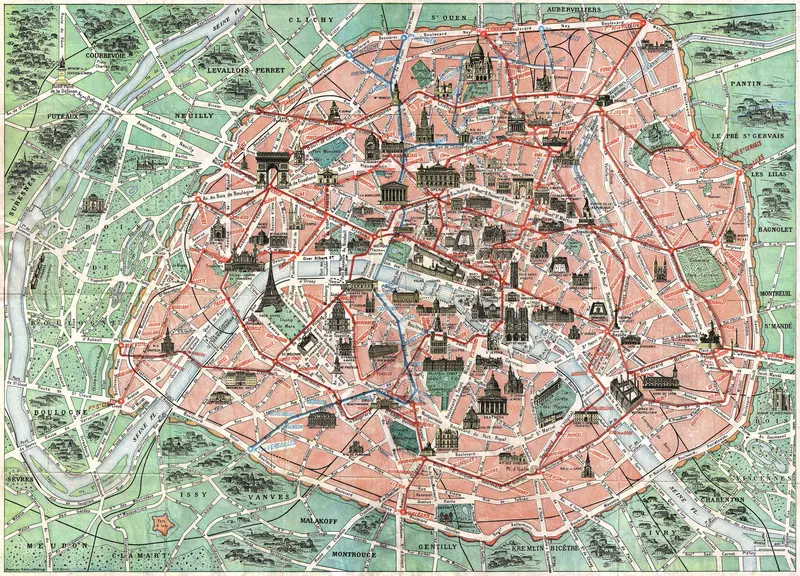 Map: 1932 Robelin Map of Paris France Wmonuments Parismonumentalrobelin1932 Cropped