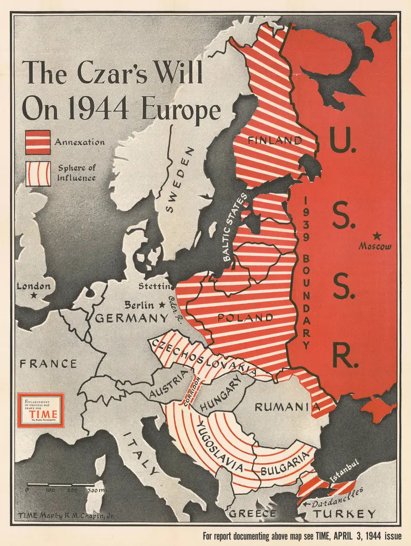 Map: 1944 Chapin Map of Eastern Europe and the Soviet Unions Imperial Desires During World War Ii for Time Magazine