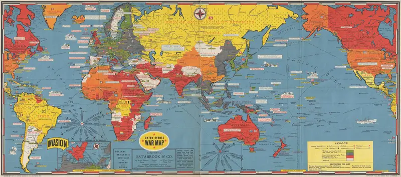 Map: 1944 Map of the World Showing Events of World War Ii