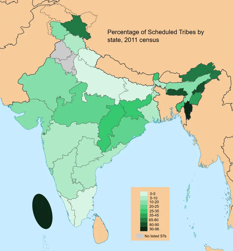 Map: 2011 Census Scheduled Tribes Distribution Map India by State and Union Territory