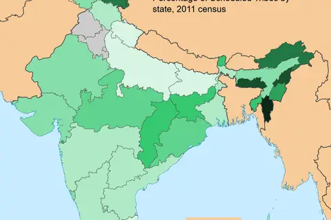 Map: 2011 Census Scheduled Tribes Distribution Map India by State and Union Territory