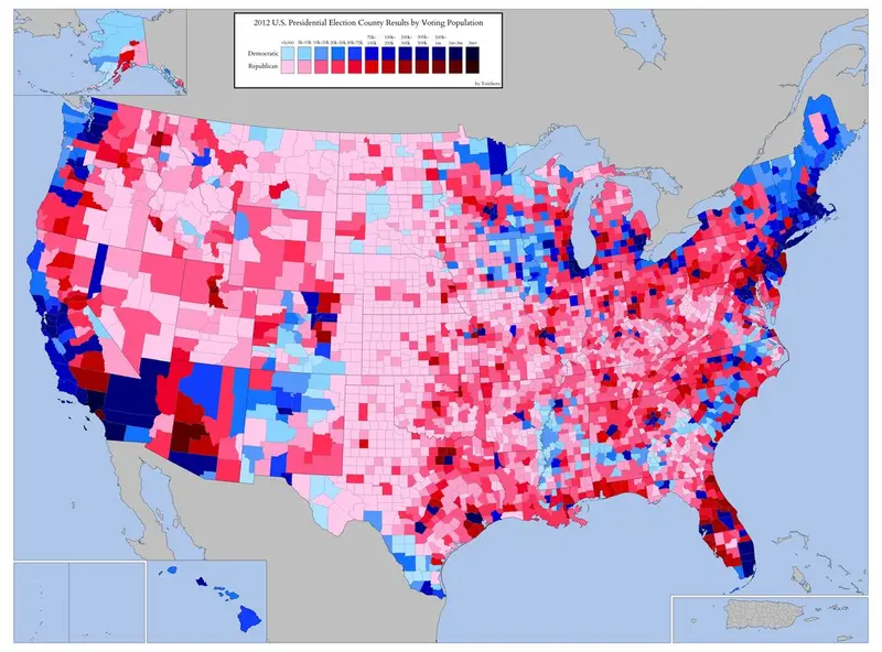 Map: 2012 U.S. Presidential Election County Results by Voting Population