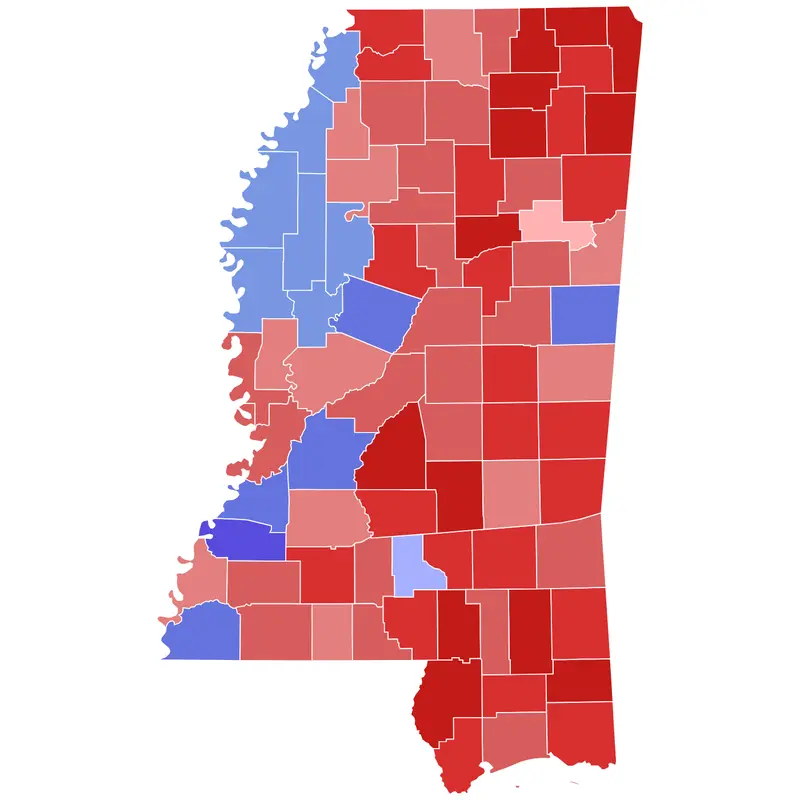 Map: 2015 Mississippi Gubernatorial Election Results Map by County