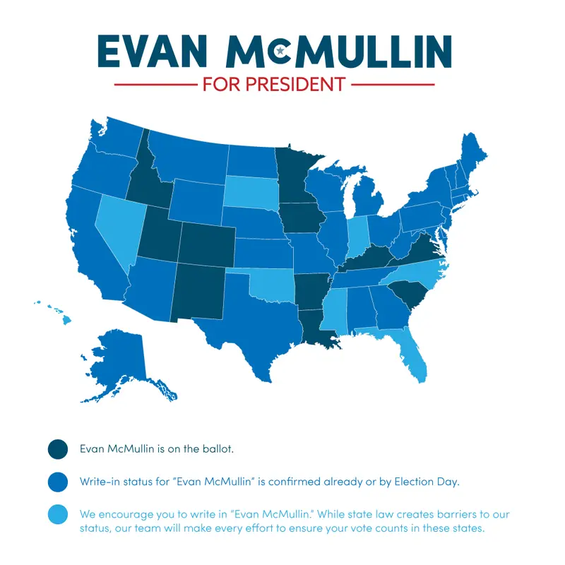 Map: 2016 Ballot Access for Evan McMullin as of October 11, 2016