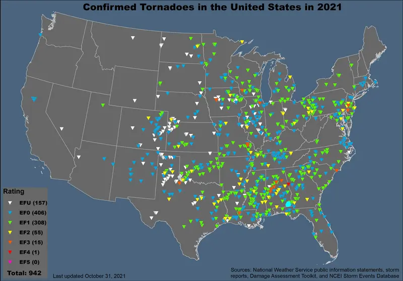 Map: 2021 Us Tornadoes Map