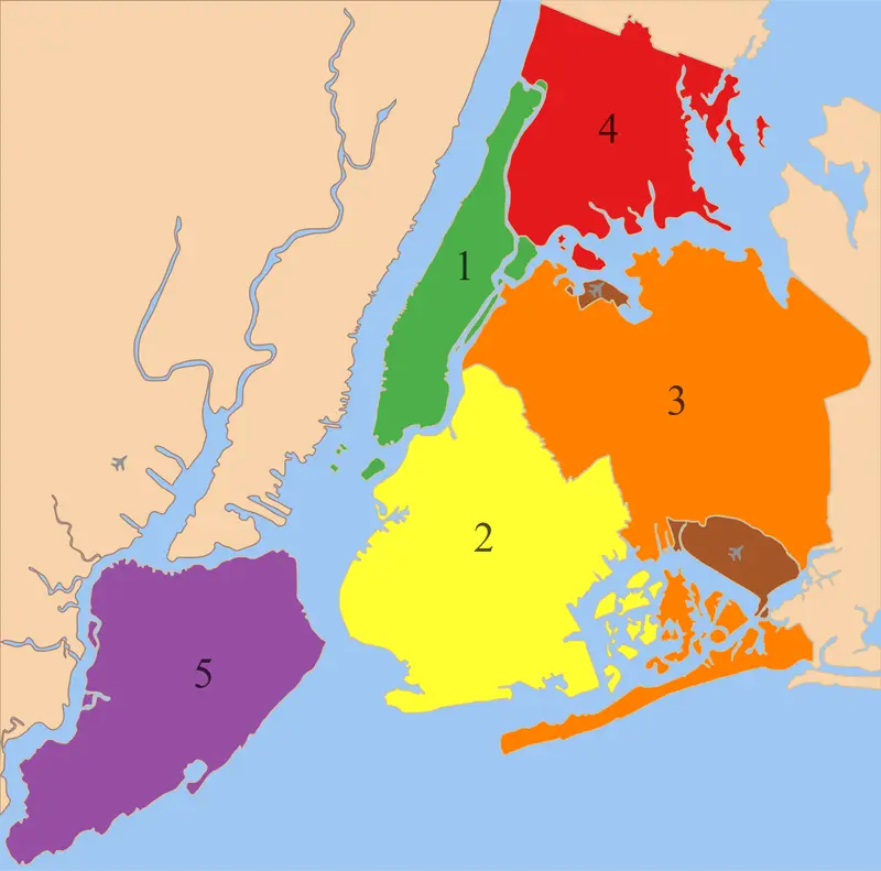 Map: 5 Boroughs Labels New York City Map