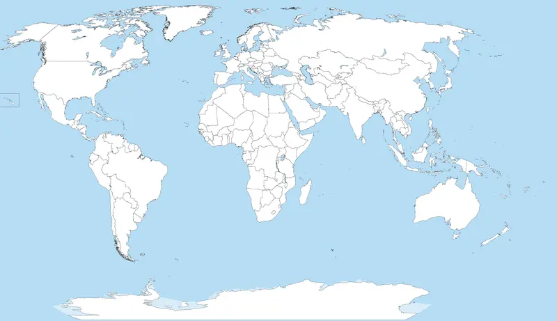 Map: A Large Blank World Map with Oceans Marked in Blue