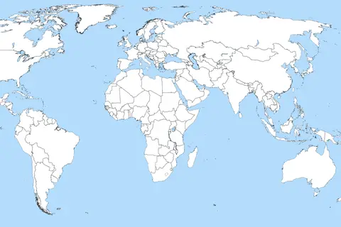 Map: A Large Blank World Map with Oceans Marked in Blue