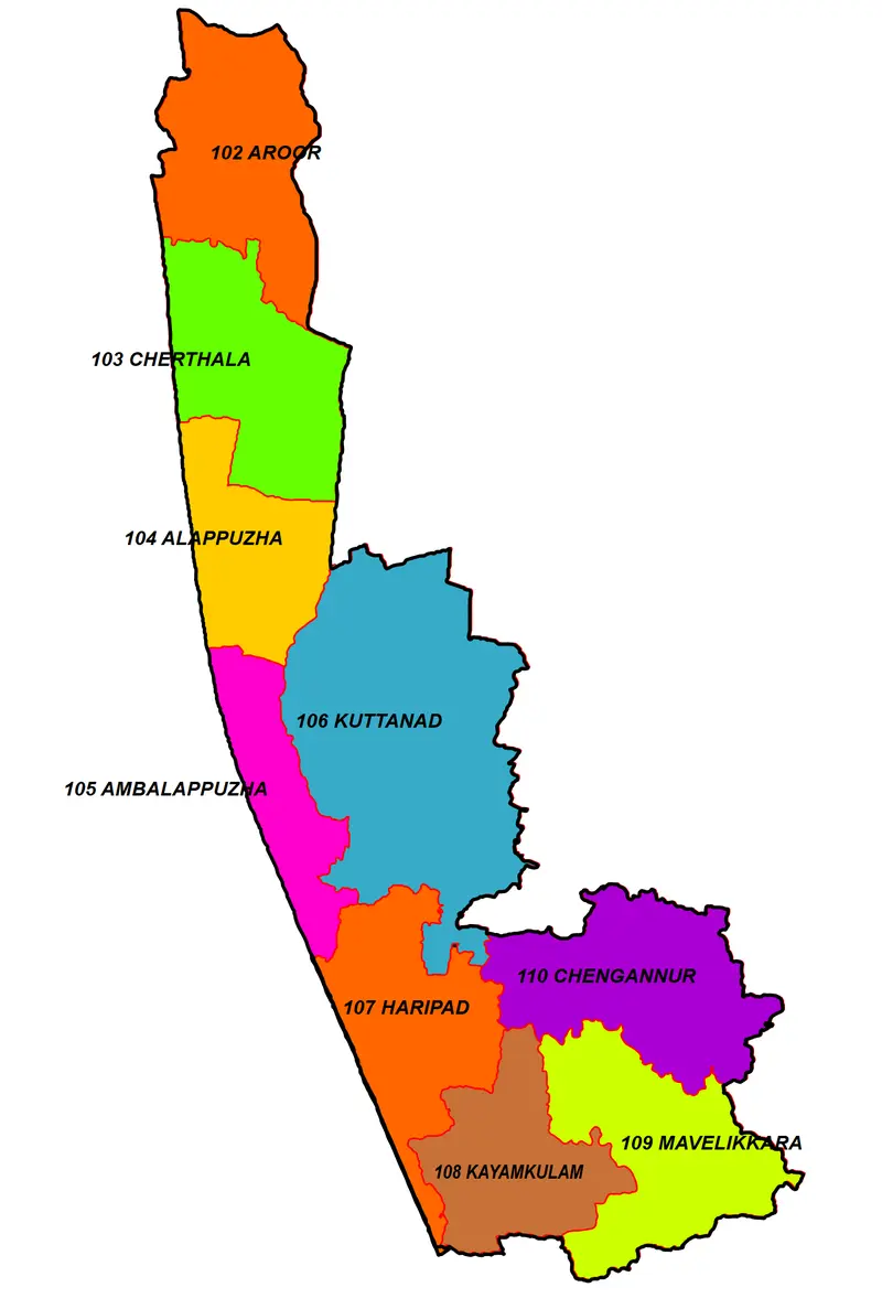 Map: Alappuzha District Wise Kerala Assambly Election 2016 Constituency Map