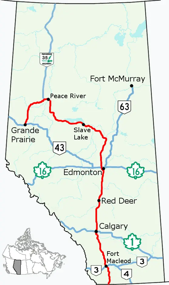 Map: Alberta Highway 2 Map 2017