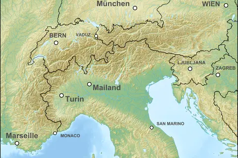 Map: Alps Location Map Borders Cities