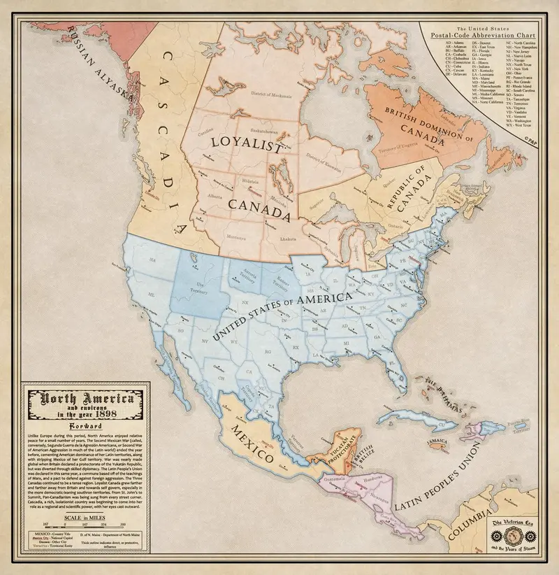 Map: Alternative History : North America and environs in the year 1898