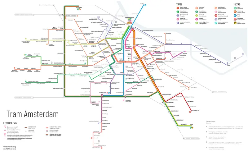 Map: Amsterdam Tram Map 30 Degrees