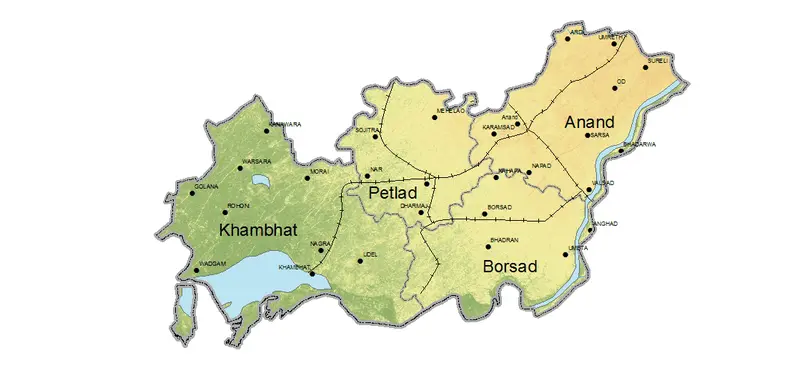 Map: Anand District Gujarat Map