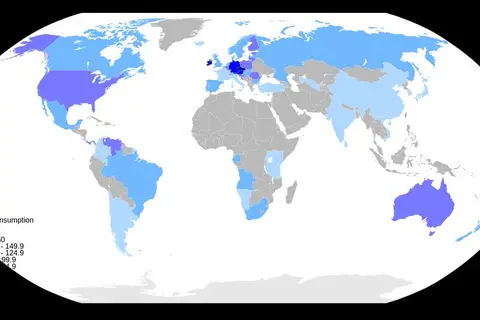 Map: Annual beer consumption per capita by country