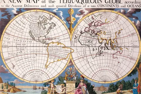 Map: Antique World Map of Continents and Oceans 1700