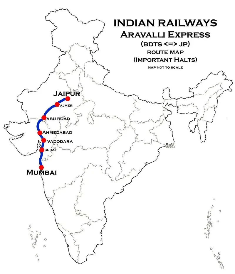 Map: Aravali Express Mumbai Jaipur Route Map