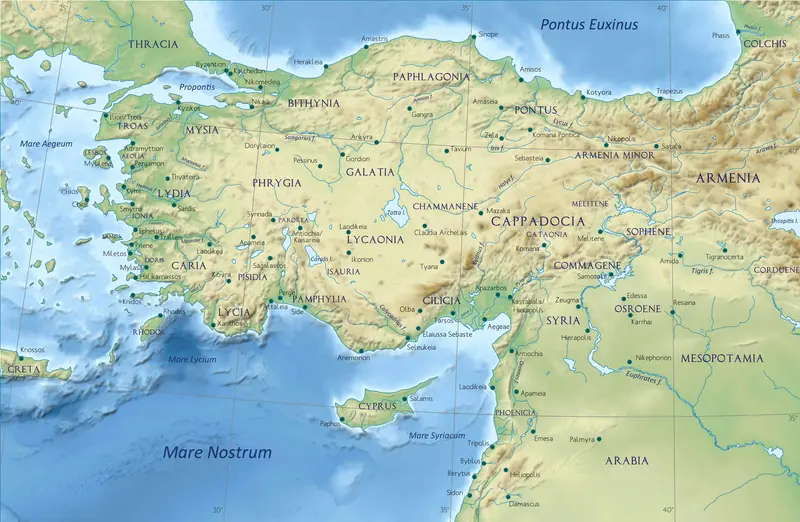 Map: Asia Minor in the Grecoroman Period General Map Regions and Main Settlements
