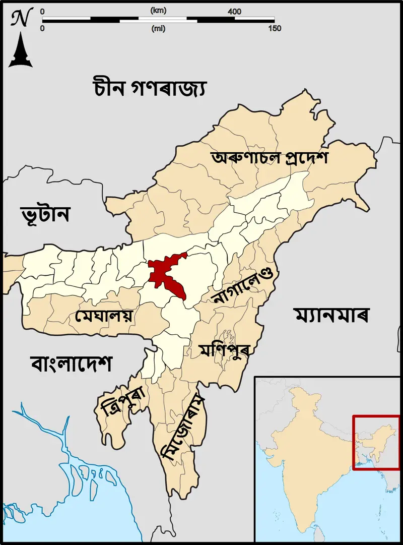 Map: Assam Nagaon Locator Map Assamese