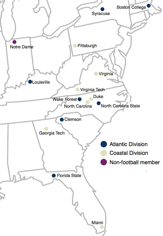 Map: Atlantic Coast Conference Map 2014