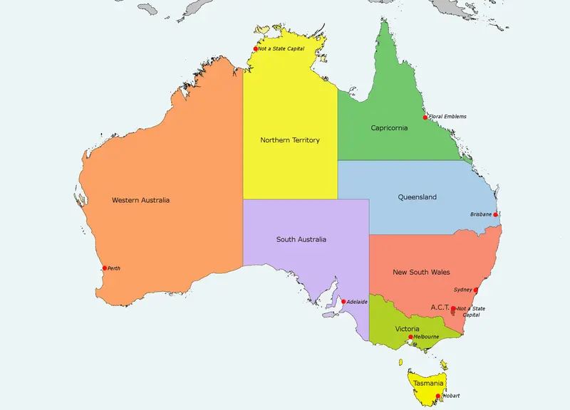 Map: Australia Location Map with Floral