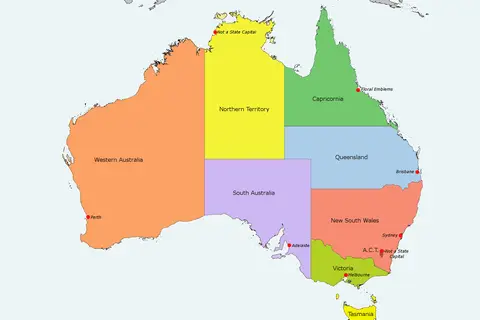 Map: Australia Location Map with Floral